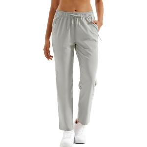 imageMAGCOMSEN Womens Hiking Pants Lightweight Quick Dry UPF 50 Water Resistant Elastic Waist Golf Travel Pants Zip PocketsLight Grey