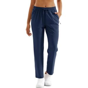 imageMAGCOMSEN Womens Hiking Pants Lightweight Quick Dry UPF 50 Water Resistant Elastic Waist Golf Travel Pants Zip PocketsNavy