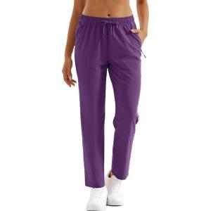 imageMAGCOMSEN Womens Hiking Pants Lightweight Quick Dry UPF 50 Water Resistant Elastic Waist Golf Travel Pants Zip PocketsPurple Red