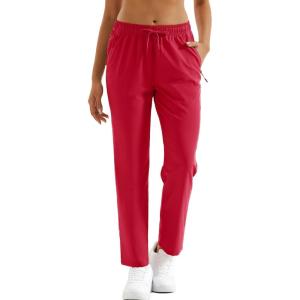 imageMAGCOMSEN Womens Hiking Pants Lightweight Quick Dry UPF 50 Water Resistant Elastic Waist Golf Travel Pants Zip PocketsRed