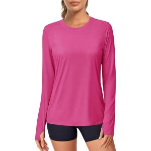 imageMAGCOMSEN Womens Long Sleeve Shirts UPF 80 Quick Dry Athletic Workout Tee Shirts with Thumb Holes Rash Guard Swim TopsRosered