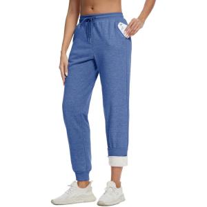 imageMAGCOMSEN Womens Sherpa Lined Sweatpants Winter Warm Fleece Pants Insulated Thermal Athletic Joggers with PocketsGrey Blue