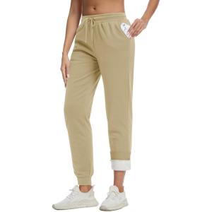 imageMAGCOMSEN Womens Sherpa Lined Sweatpants Winter Warm Fleece Pants Insulated Thermal Athletic Joggers with PocketsKhaki
