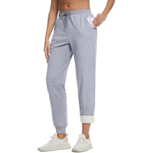 imageMAGCOMSEN Womens Sherpa Lined Sweatpants Winter Warm Fleece Pants Insulated Thermal Athletic Joggers with PocketsLight Grey