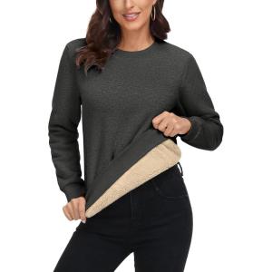 imageMAGCOMSEN Womens Sherpa Lined Sweatshirts Thermal Casual Crewneck Fleece Pullover Winter Warm Thick TopsDark Grey