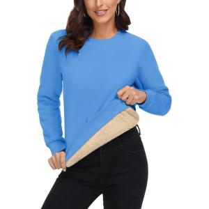 imageMAGCOMSEN Womens Sherpa Lined Sweatshirts Thermal Casual Crewneck Fleece Pullover Winter Warm Thick TopsIce Blue