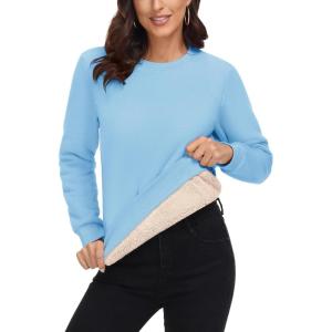 imageMAGCOMSEN Womens Sherpa Lined Sweatshirts Thermal Casual Crewneck Fleece Pullover Winter Warm Thick TopsSky Blue