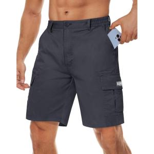 imageMAGCOMSEN Mens Cargo Shorts with 6 Pockets Twill Elastic Above Knee Pants Casual Work ShortsDark Grey