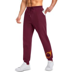 imageMAGCOMSEN Mens Fleece Joggers Winter Thermal Warm Pants Thicken Fleece Lined Athletic Casual Sweatpants with 3 PocketsWinered