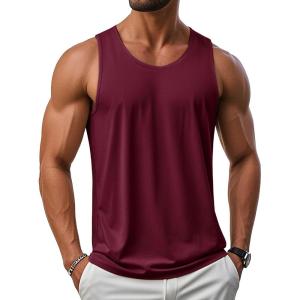 imageMAGCOMSEN Mens UPF 50 Tank Top Gym Workout Sleeveless Muscle Shirts Sun Protection Cut Off Shirts Summer Sleeveless T ShirtBurgundy