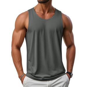 imageMAGCOMSEN Mens UPF 50 Tank Top Gym Workout Sleeveless Muscle Shirts Sun Protection Cut Off Shirts Summer Sleeveless T ShirtGray