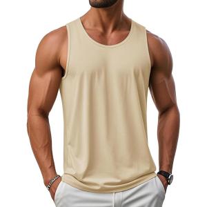 imageMAGCOMSEN Mens UPF 50 Tank Top Gym Workout Sleeveless Muscle Shirts Sun Protection Cut Off Shirts Summer Sleeveless T ShirtLight Apricot