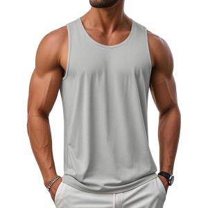 imageMAGCOMSEN Mens UPF 50 Tank Top Gym Workout Sleeveless Muscle Shirts Sun Protection Cut Off Shirts Summer Sleeveless T ShirtLight Gray
