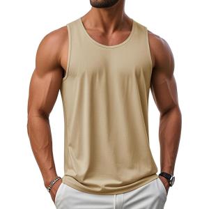 imageMAGCOMSEN Mens UPF 50 Tank Top Gym Workout Sleeveless Muscle Shirts Sun Protection Cut Off Shirts Summer Sleeveless T ShirtLight Khaki