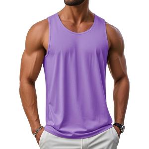 imageMAGCOMSEN Mens UPF 50 Tank Top Gym Workout Sleeveless Muscle Shirts Sun Protection Cut Off Shirts Summer Sleeveless T ShirtLight Purple