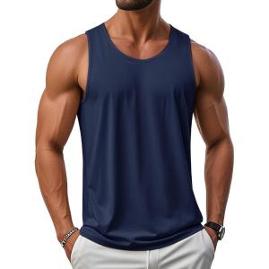 imageMAGCOMSEN Mens UPF 50 Tank Top Gym Workout Sleeveless Muscle Shirts Sun Protection Cut Off Shirts Summer Sleeveless T ShirtNavy Blue