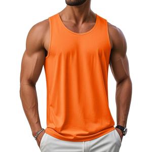 imageMAGCOMSEN Mens UPF 50 Tank Top Gym Workout Sleeveless Muscle Shirts Sun Protection Cut Off Shirts Summer Sleeveless T ShirtOrange