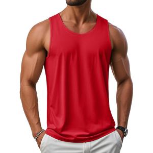 imageMAGCOMSEN Mens UPF 50 Tank Top Gym Workout Sleeveless Muscle Shirts Sun Protection Cut Off Shirts Summer Sleeveless T ShirtRed
