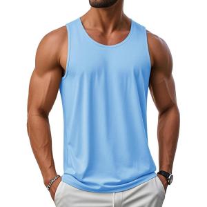 imageMAGCOMSEN Mens UPF 50 Tank Top Gym Workout Sleeveless Muscle Shirts Sun Protection Cut Off Shirts Summer Sleeveless T ShirtSkyblue