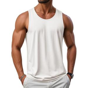 imageMAGCOMSEN Mens UPF 50 Tank Top Gym Workout Sleeveless Muscle Shirts Sun Protection Cut Off Shirts Summer Sleeveless T ShirtWhite