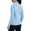 imageMAGCOMSEN Womens Quarter Zip Fleece Pullover Mock Neck Thermal Shirts with Zip Pocket Athletic Running TopsLsblue