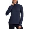 imageMAGCOMSEN Womens Quarter Zip Fleece Pullover Mock Neck Thermal Shirts with Zip Pocket Athletic Running TopsNavy