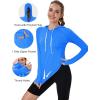 imageMAGCOMSEN Womens UPF 80 Sun Protection Hoodie Shirt Long Sleeve Outdoor Hiking Fishing Rash Guard with PocketAzure