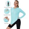 imageMAGCOMSEN Womens UPF 80 Sun Protection Hoodie Shirt Long Sleeve Outdoor Hiking Fishing Rash Guard with PocketLight Lake Blue