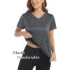 imageMAGCOMSEN Womens V Neck Workout Shirts Short Sleeve Moisture Wicking Yoga TShirts Quick Dry Athletic TopsDark Grey