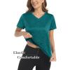 imageMAGCOMSEN Womens V Neck Workout Shirts Short Sleeve Moisture Wicking Yoga TShirts Quick Dry Athletic TopsEmerald Green