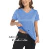 imageMAGCOMSEN Womens V Neck Workout Shirts Short Sleeve Moisture Wicking Yoga TShirts Quick Dry Athletic TopsLight Blue