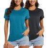 imageMAGCOMSEN Womens Short Sleeve Quick Dry TShirt Cool Wicking Moisture Workout Athletic Hiking Running Yoga Gym 2 Pack2 Packblack peacock Blue