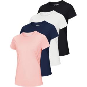 imageMAGCOMSEN 4 Pack Womens Short Sleeve Workout TShirts UPF 50 Moisture Wicking Rash Guard Dry Fit Athletic Running TopsBlack  White  Navy  Light Pink