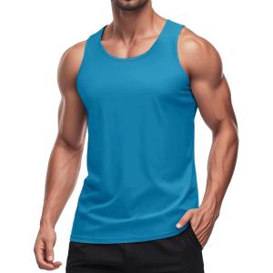 imageMAGCOMSEN Mens Workout Tank Tops Undershirt Cotton Muscle Athletic Sleeveless Shirts for GymBlue Green