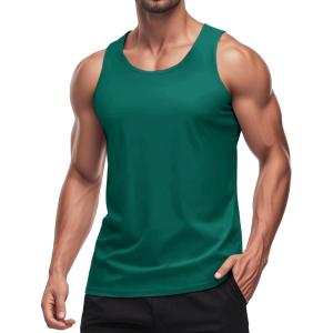 imageMAGCOMSEN Mens Workout Tank Tops Undershirt Cotton Muscle Athletic Sleeveless Shirts for GymEmerald Green