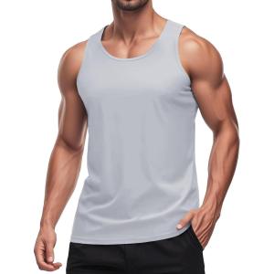 imageMAGCOMSEN Mens Workout Tank Tops Undershirt Cotton Muscle Athletic Sleeveless Shirts for GymLight Grey