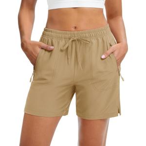 imageMAGCOMSEN Womens 5quot Hiking Shorts UPF 50 Quick Dry Lightweight Athletic Running Golf Summer Casual Shorts with PocketsKhaki