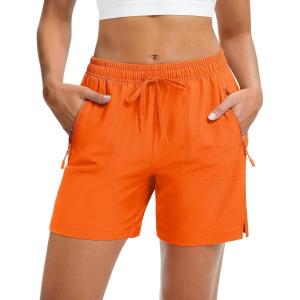 imageMAGCOMSEN Womens 5quot Hiking Shorts UPF 50 Quick Dry Lightweight Athletic Running Golf Summer Casual Shorts with PocketsOrange