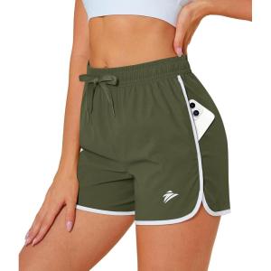 imageMAGCOMSEN Womens Athletic Shorts with Pockets Quick Dry Lightweight 35quot Running Gym Workout Shorts Hiking SportArmy Green