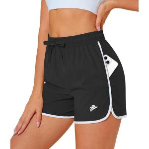 imageMAGCOMSEN Womens Athletic Shorts with Pockets Quick Dry Lightweight 35quot Running Gym Workout Shorts Hiking SportBlack