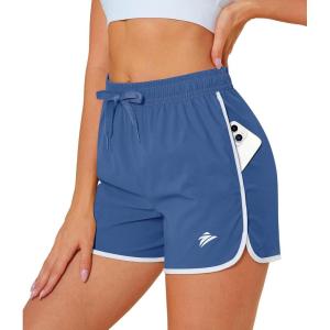 imageMAGCOMSEN Womens Athletic Shorts with Pockets Quick Dry Lightweight 35quot Running Gym Workout Shorts Hiking SportBlue Grey