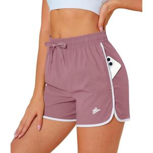 imageMAGCOMSEN Womens Athletic Shorts with Pockets Quick Dry Lightweight 35quot Running Gym Workout Shorts Hiking SportGrey Pink