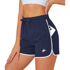 imageMAGCOMSEN Womens Athletic Shorts with Pockets Quick Dry Lightweight 35quot Running Gym Workout Shorts Hiking SportNavy