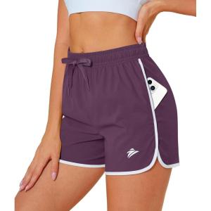 imageMAGCOMSEN Womens Athletic Shorts with Pockets Quick Dry Lightweight 35quot Running Gym Workout Shorts Hiking SportPurple Red