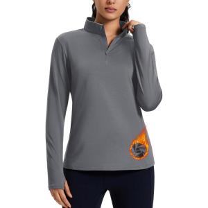 imageMAGCOMSEN Womens Quarter Zip Fleece Pullover Mock Neck Thermal Shirts with Zip Pocket Athletic Running TopsDark Grey