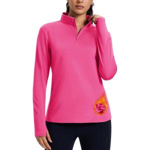 imageMAGCOMSEN Womens Quarter Zip Fleece Pullover Mock Neck Thermal Shirts with Zip Pocket Athletic Running TopsRosered
