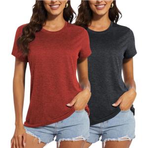 imageMAGCOMSEN Womens Short Sleeve Quick Dry TShirt Cool Wicking Moisture Workout Athletic Hiking Running Yoga Gym 2 Pack2 Packblack dark Orange