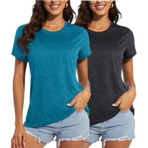 imageMAGCOMSEN Womens Short Sleeve Quick Dry TShirt Cool Wicking Moisture Workout Athletic Hiking Running Yoga Gym 2 Pack2 Packblack peacock Blue