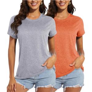 imageMAGCOMSEN Womens Short Sleeve Quick Dry TShirt Cool Wicking Moisture Workout Athletic Hiking Running Yoga Gym 2 Pack2 Packlight Grey orange