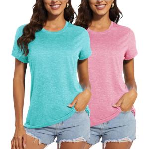 imageMAGCOMSEN Womens Short Sleeve Quick Dry TShirt Cool Wicking Moisture Workout Athletic Hiking Running Yoga Gym 2 Pack2 Packpink light Green